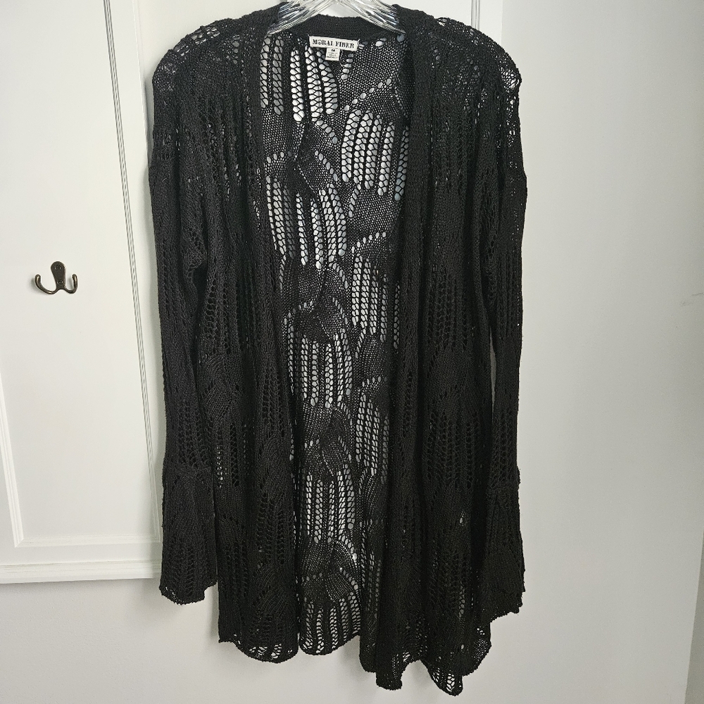 Elegant Black Open-Knit Cardigan